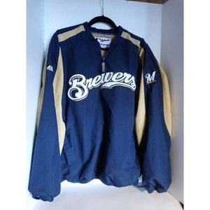 MILWAUKEE BREWERS MLB Baseball Pullover Jacket Majestic MENS XL Windbreaker